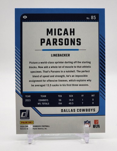 2024 Panini Donruss MICAH PARSONS Press Proof Green COWBOYS #85 - Picture 2 of 2