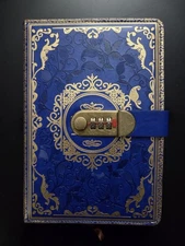 Retro Vintage Blue Journal Notebook With Gold Design Combination Lock Diaries