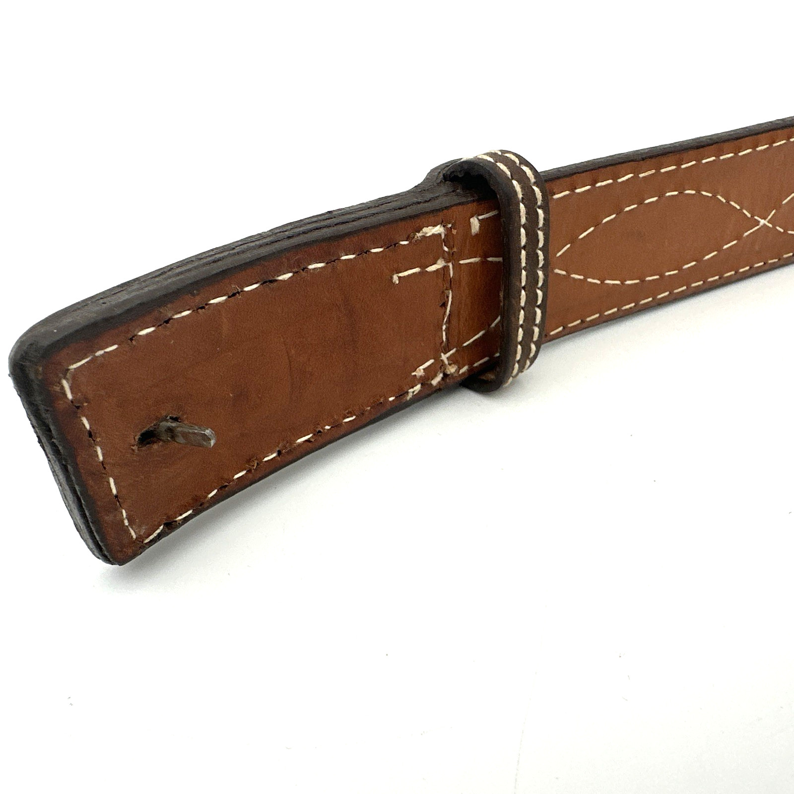Nocona Leather Belt Brown Stitched Size 34 Built In Buckle USA Western Cowboy