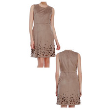 Elie Tahari Ophelia Coffee Faux Suede Laser Cut Out Sheath Dress 8