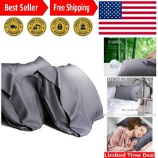 Cool and Silky Soft Queen Pillowcases Set of 2 - Rayon from Bamboo, Dark Grey