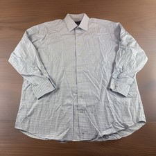 David Donahue Dress Shirt Mens 18.5 Blue Plaid Button Up Long Sleeve Regular Fit
