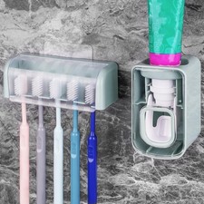 5 Slots Wall Mount Toothbrush Holder with Cover, Self Adhesive Toothbrush Storag