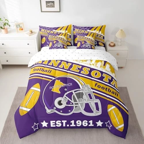 Juegos de edredón de fútbol americano de 7 piezas talla niños Minnesota juego de cama king púrpura Foto 2 de 4