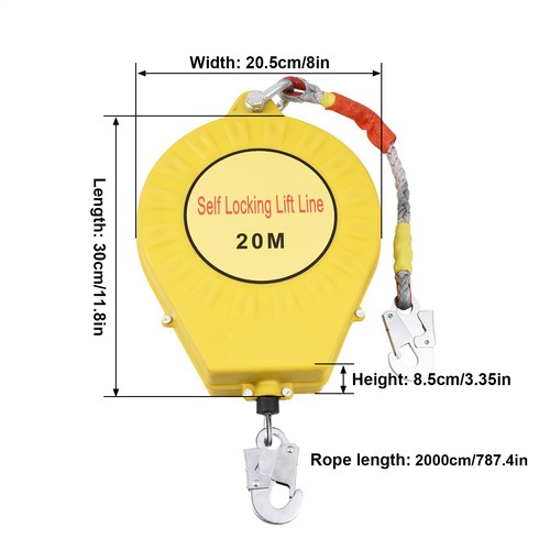 20m 65ft Selfs Retracting Lifeline Lanyard Fall Arrester Protection Brand New-- - 第 2/11 張圖片