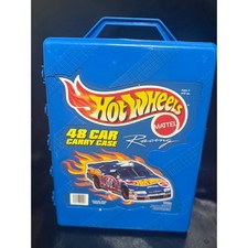 Vintage 90s Hot Wheels Racing 48 Car Carry Case Blue Storage Toy Box