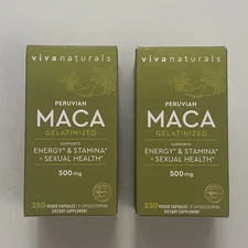 Lot of 2 - Viva Naturals Peruvian Maca, Gelatinized, 500 mg, 250 Veggie Capsules