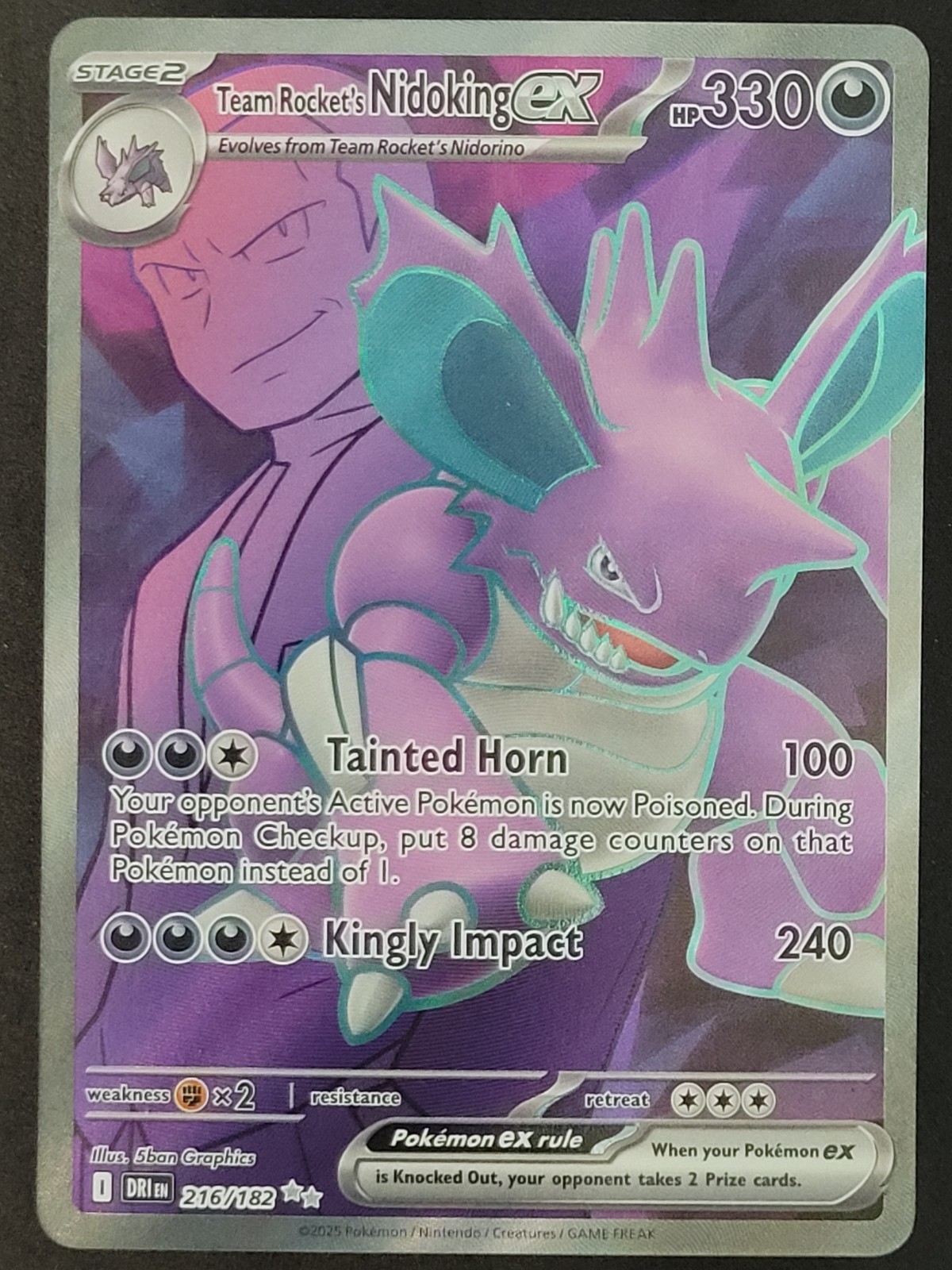 Team Rocket's Nidoking ex 216/182 Ultra Rare Destined Rivals Pokemon TCG