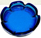 VTG Anchor Hocking Blue Glass Ashtray Blenko Style MCM Pebble Bottom 6” Petal