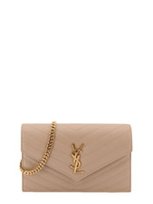 Saint Laurent Cassandre Envelope Beige Leather Chain Wallet Bag New