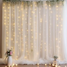 10x10 Ft Cream White Chiffon Backdrop Curtain Lights String Wedding Parties