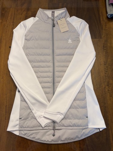 NEU MIT ETIKETT DAMEN PETER MILLAR HYBRID JACKE, GRÖSSE: XS, FARBE: GRAU/WEISS (M31)