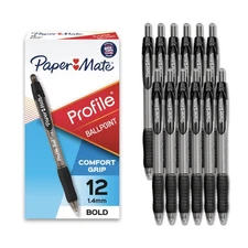 Paper Mate Profile Retractable Ballpoint Pens, Bold Point (1.4mm), Black, 12 Cou