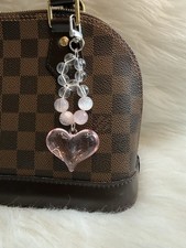 Pink Heart Bag Charm Keychain Jelly Beaded Heart clip Handmade Gift