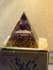 Orgone Pyramid Amethyst Crystal Purple Lotus Healing Chakra Energy NIB