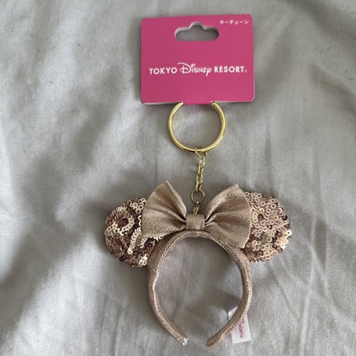 Giappone Tokyo Disney Resort Minnie Paillettes Cerchietto Orecchie Oro Rosa Portachiavi #1115