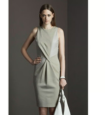 Halston Heritage Ponte Leather Sleeveless Sheath Dress 8