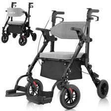 2 in 1 Rollator Walker and Transport Chair 360 4 wheels All Terrains max 300lbs