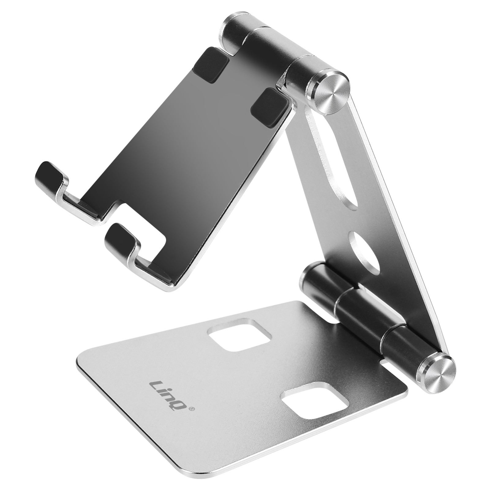 Support smartphone de bureau pliable LinQ en aluminium argenté