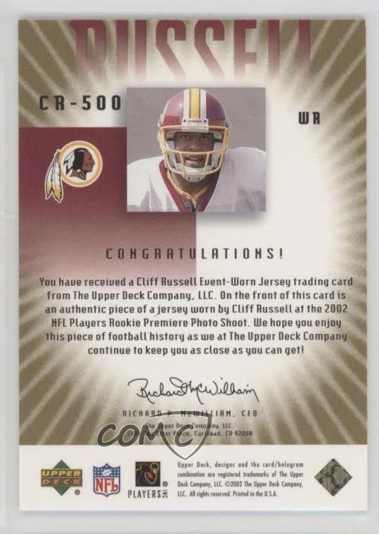 2002 Upper Deck Graded Rookie Game Jerseys Gold /125 Cliff Russell #CR-500 RC - Image 2 of 2