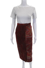 Etro Milano Womens Paisley Wool Straight Pencil Skirt Multicolor Midi Size 40