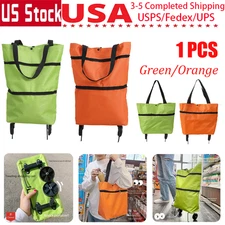 1x Collapsible Shopping Grocery Bag with Wheels Rolling Tote Large Reusable Bags