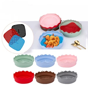 Round Air Fryer Silicone Pot Basket Mat Oven Baking Tray Grill Pan Accessories