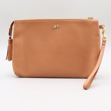Freshly Picked Butterscotch Pebbled Vegan Leather Double Zip Tassel Wristlet Bag