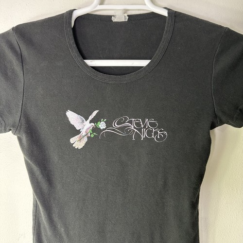 Vintage Y2K Stevie Nicks Baby T Shirt Womens Small Black Dove Graphic Fleetwood - Picture 3 of 6