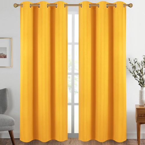 Yellow Grommet Blackout Curtains for Bedroom Thermal Insulated Room Darkening...