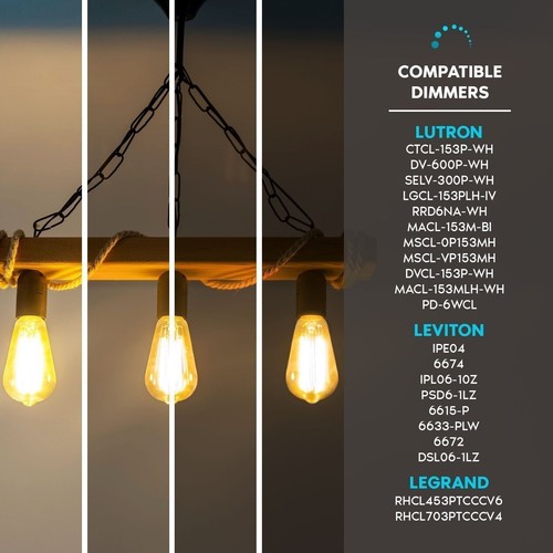 Luxrite LED Edison Bulb 8W=75W ST19 ST58 3000K 800LM Dimmable Damp Rated E26 4PK - Picture 5 of 7