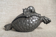 Antique c1890 Japanese Meiji Period White Metal Daikoku Mouse Box Rice Bale