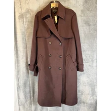 Ann Taylor Womens XL Trench Coat Brown Belted Double Breasted Long Classic Coat