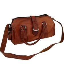 Vintage Leder Schultertasche braun Retro Umhängetasche Doppelhenkel Handtasche Preloved