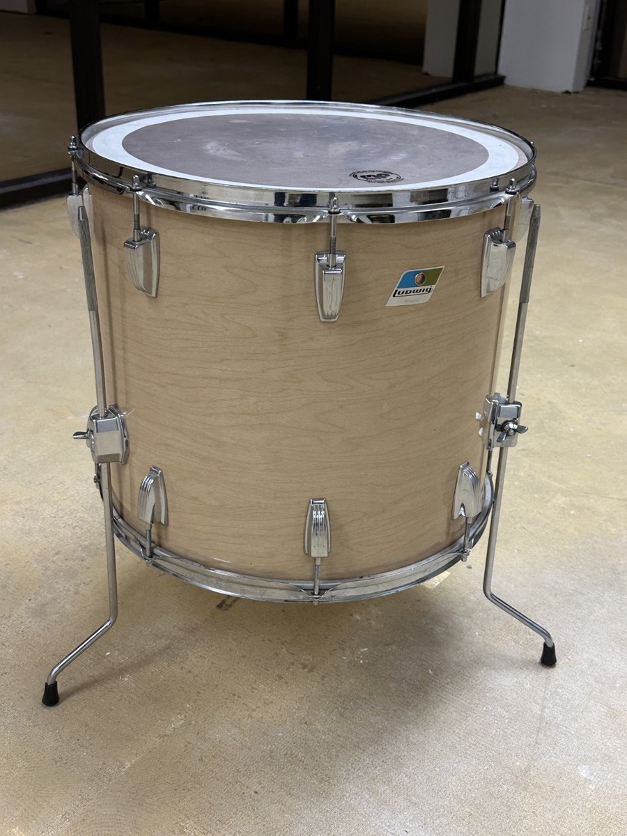 18” Ludwig B/O Floor Tom Drum VINTAGE 70s 3-ply NATURAL WOOD