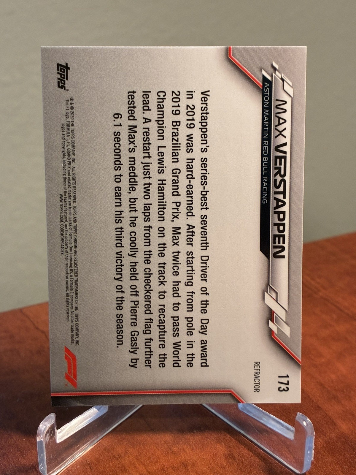 2020 Topps Chrome Formula 1 F1 Max Verstappen Refractor #173 view 2