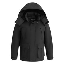 Boys Winter Coat Waterproof Windbreaker Snow Skiing Jacket Warm 10-12 Black