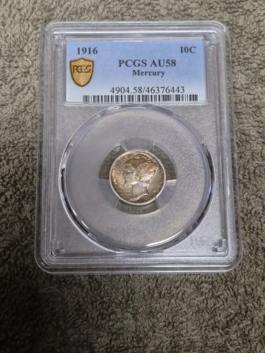 1916 ~ Mercury Silver Dime ~ PCGS AU58 FBL ~ Looks MS63+ ~ Blazing Luster ~NEW
