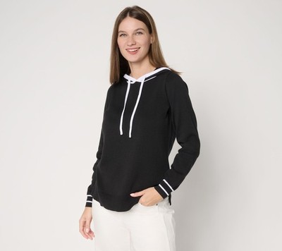 Belle by Kim Gravel Women's Top Sz XS Yacht Club Tipped Sweater Black A679795