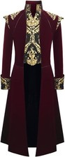 Mens Renaissance Victorian Gothic Velvet Tailcoat Costume XL Red Gold Steampunk