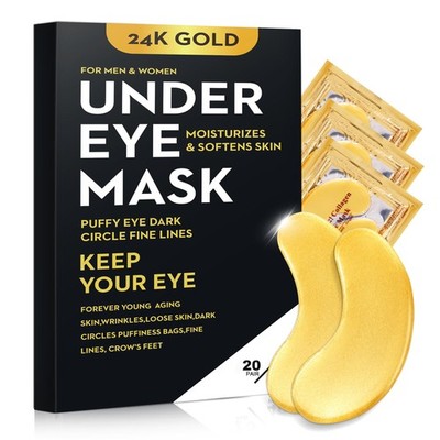 20 Pairs 24K Gold Collagen Under Eye Masks for Dark Circles Puffiness Wrinkles