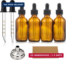 4 Pack, 2 oz Dropper Bottles with 2pcs Glass Pipettes 1ml - Essential Oils Bott