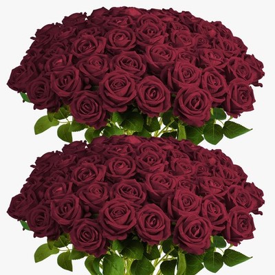 60PCS Burgundy Artificial Roses Bulk, Velvet Silk Fake Roses, Lifelike Burgun...