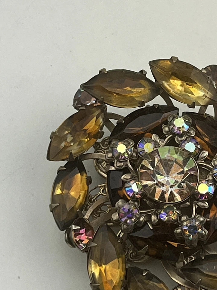 Broche vintage en capas color ámbar amarillo cristales AB Foto 4 de 4