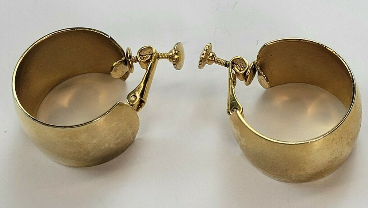Vintage Gold-Tone Hoop Earrings Hinged Screw Back Non Pierced 25mm 