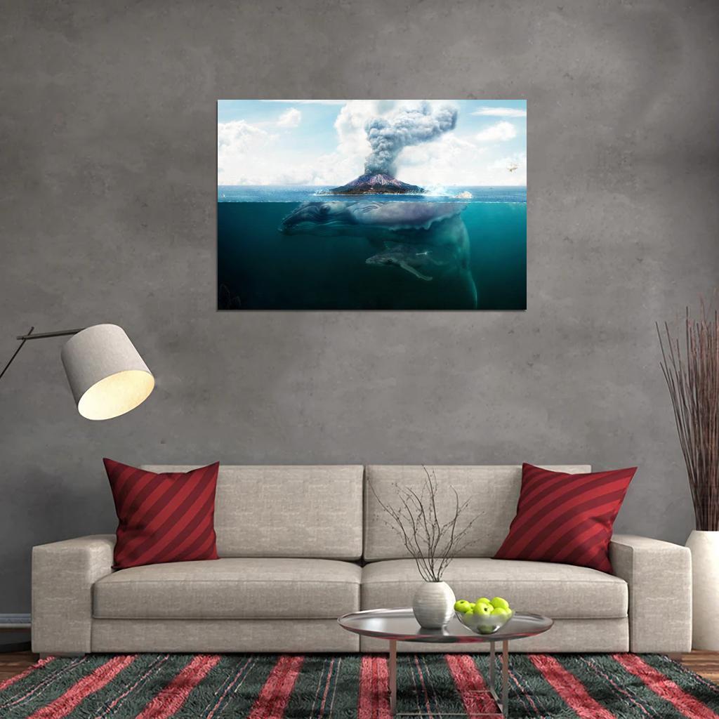 V2004 Giant Whale Sea Volcano Fantasy Art Animal Nature Decor WALL