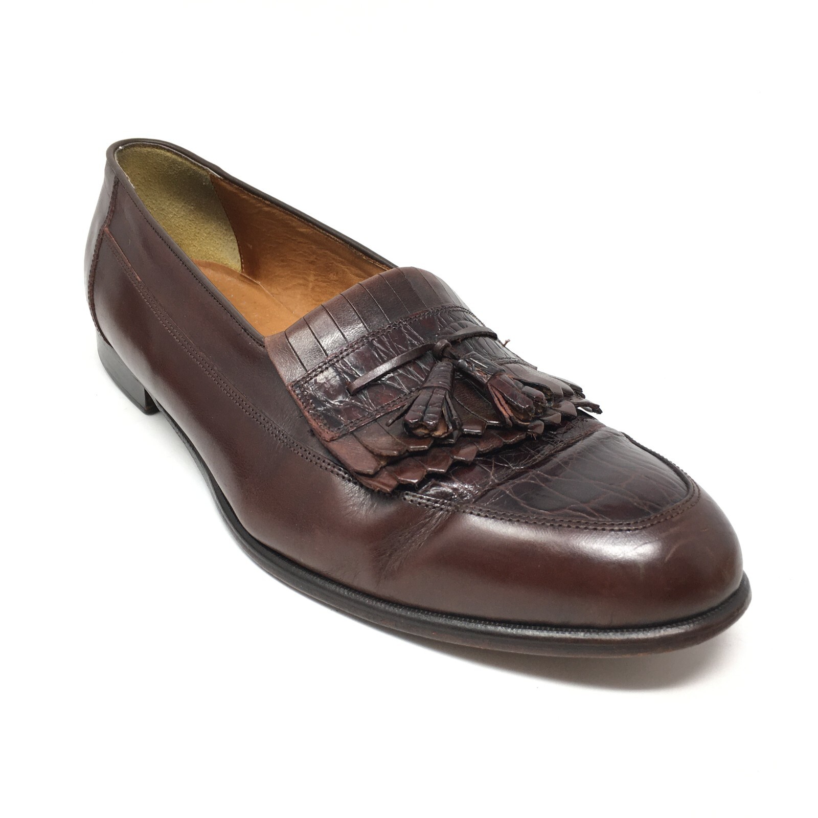 Men's Bostonian Florentine Loafers Shoes Size 12 Brown Leather Genuine Crocodile