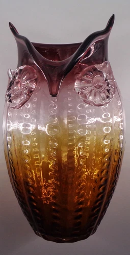 Authentic Murano Owl Vase Large Art Glass Color Striation MCM