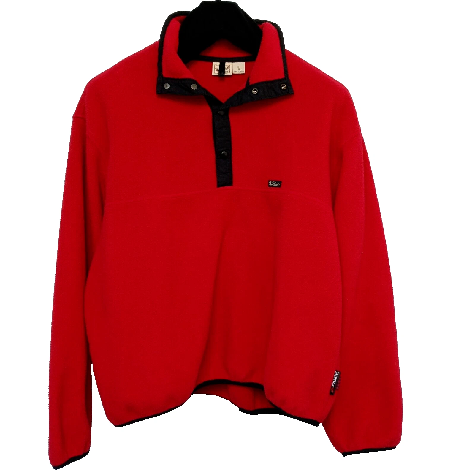 Woolrich Fleece Sweater Men's Size XL Red/Black Trim 1/4 Snap Button