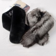 Men's Real Fox Fur Scarf Collar Winter Warm Shawl Neckerchief Silver Black